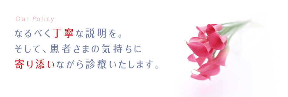 なるべく丁寧な説明を。そして、患者さまの気持ちに寄り添いながら診療いたします。